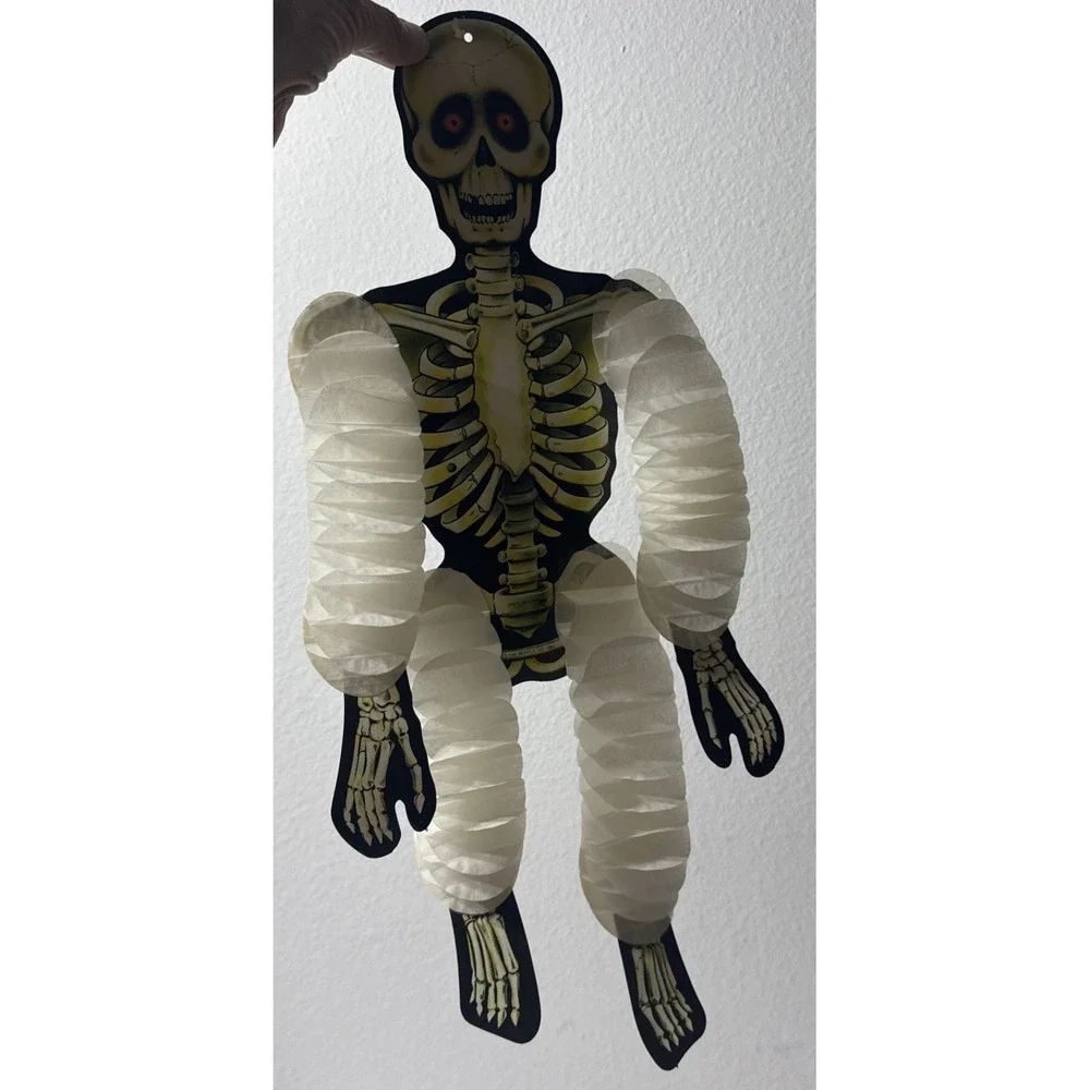 Halloween Beistle Witch Skeleton 2 Crepe Paper Honeycomb Decoration Vtg 1984 USA